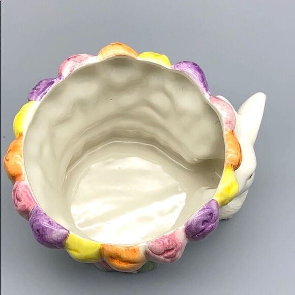 NWOT Palm Tree Ceramic Flower Pot Planter Easter Bunny - Picture 4 of 5